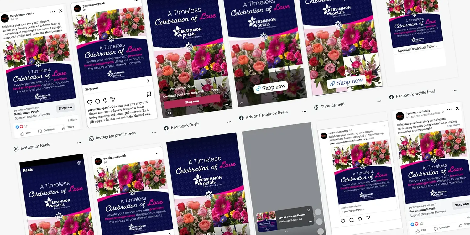 Screenshots of paid social media ads for a florist.
