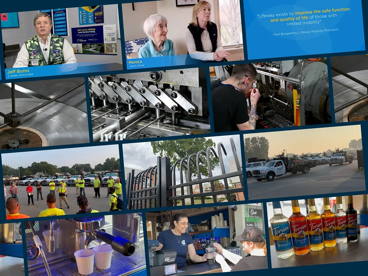 Video stills showing examples of business and corporate video production work.