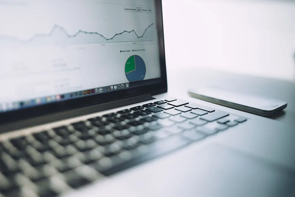 Laptop showing business intelligence data.
