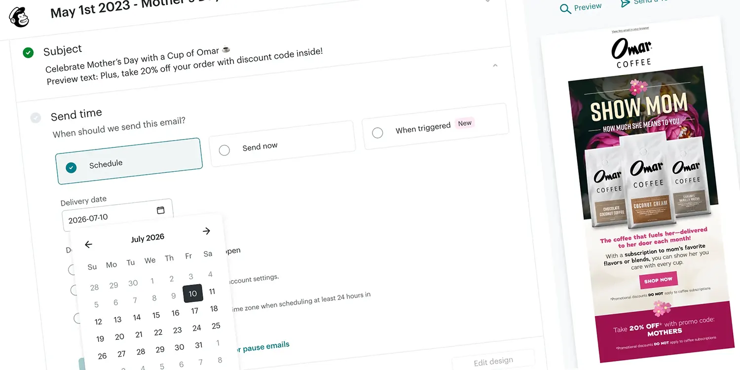 Screenshot of an email campaign being scheduled.