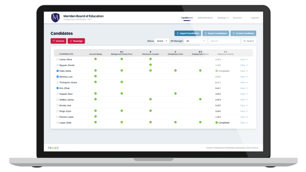 Hired CT candidate dashboard screen