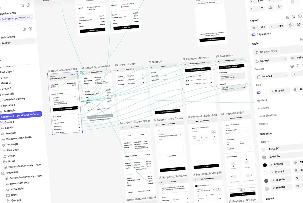 Screenshot of a wire planning software program for custom web and mobile app development.