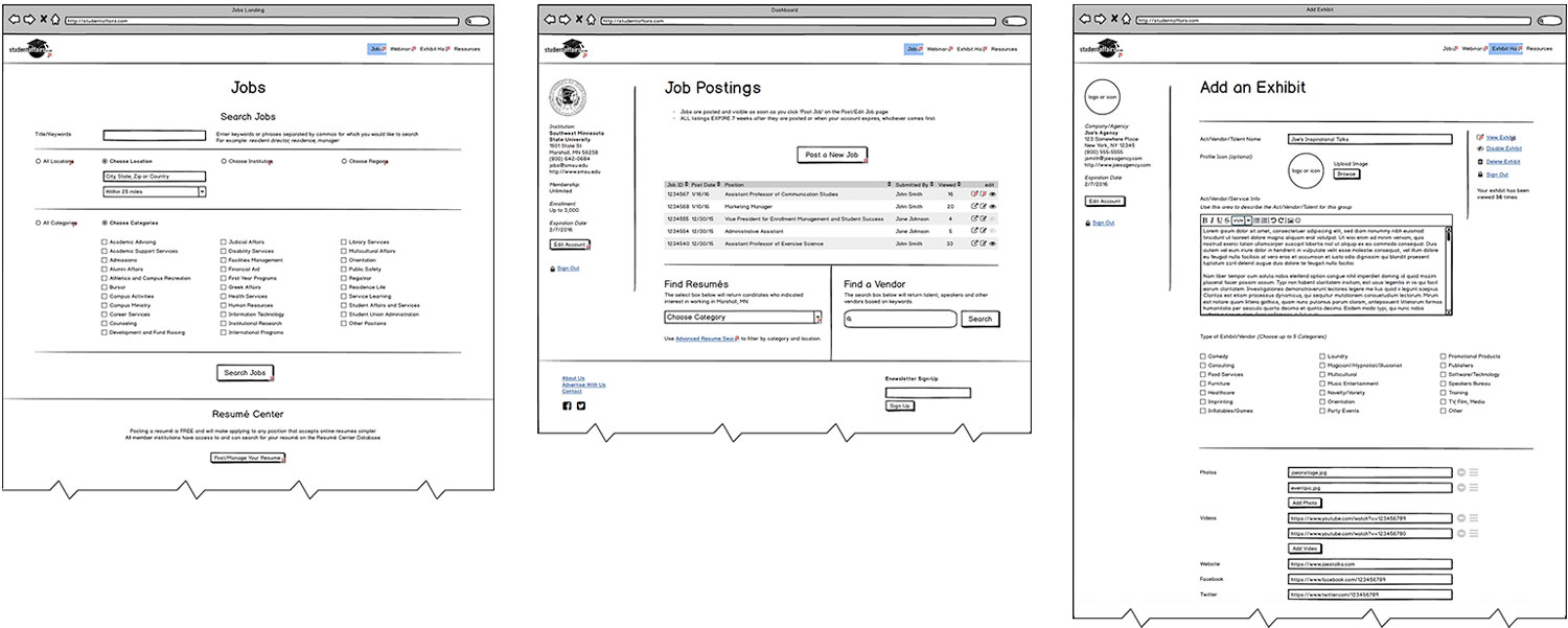 Student Affairs Wireframes