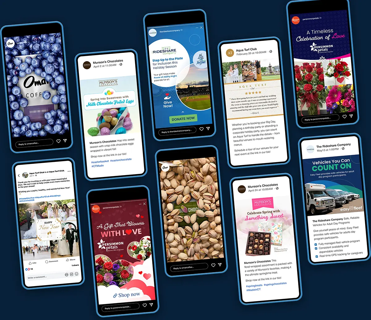 Examples of different social media content created by a social media agency.