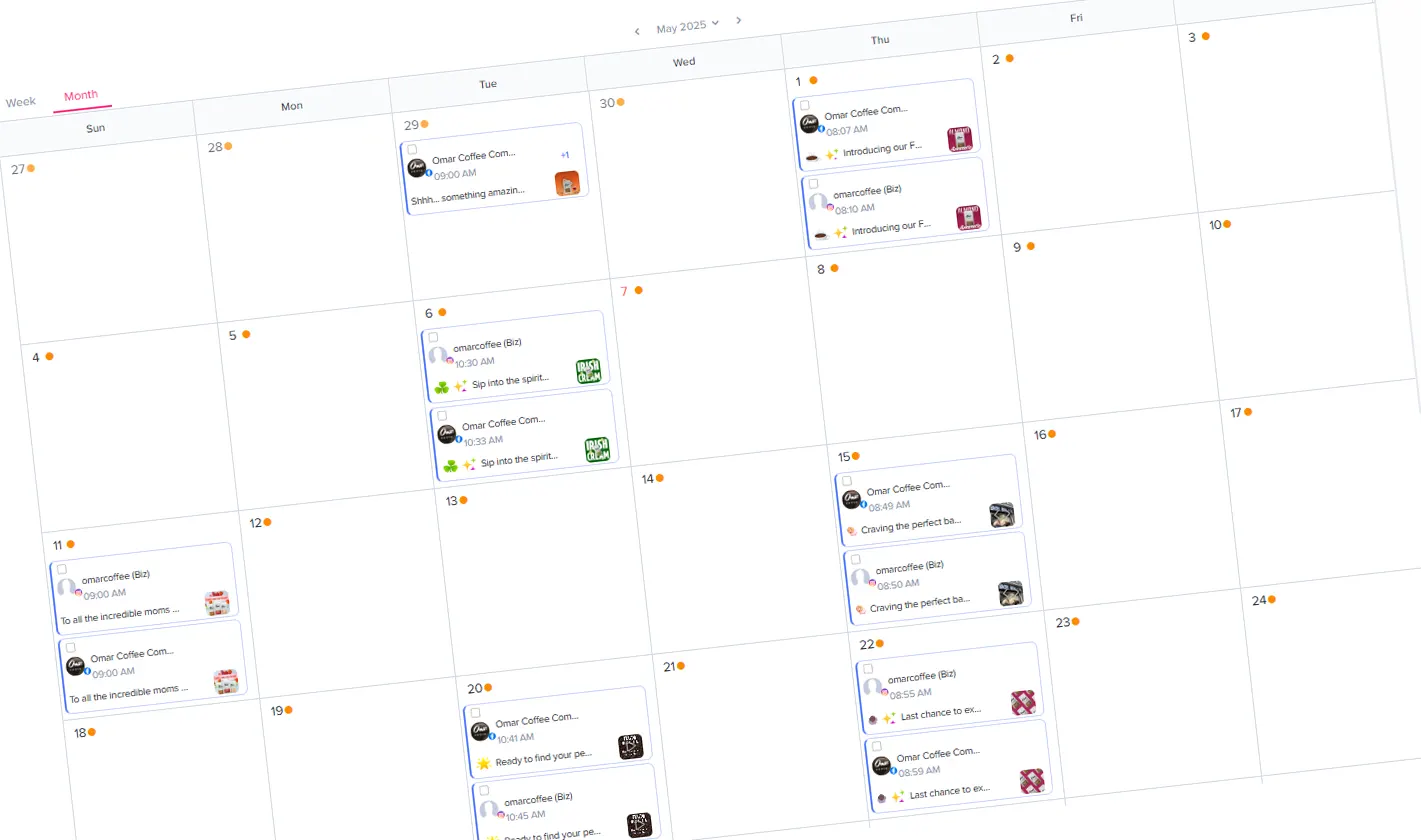 Screenshot of a social content planning calendar.