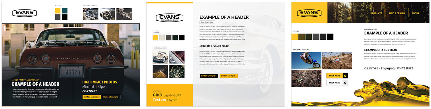 Style boards forEvans Coolant web design