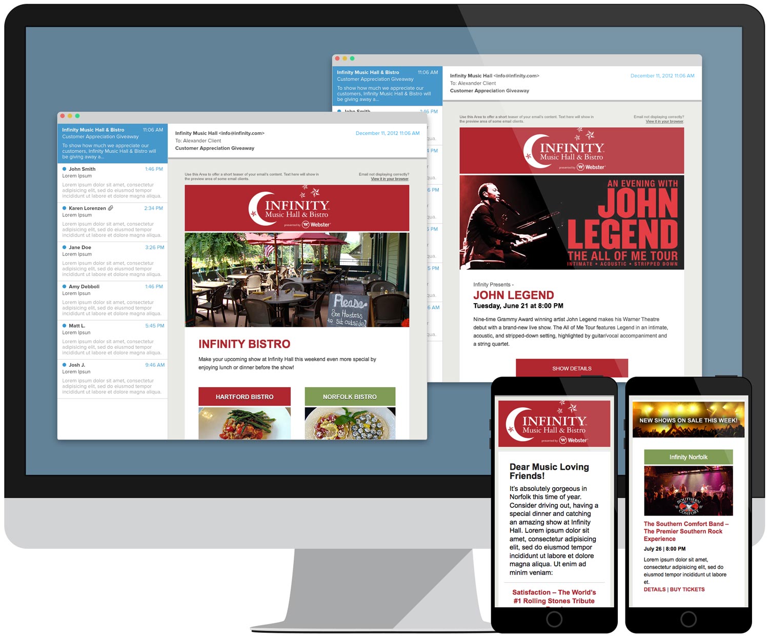 Custom email marketing template for Infinity Music Hall