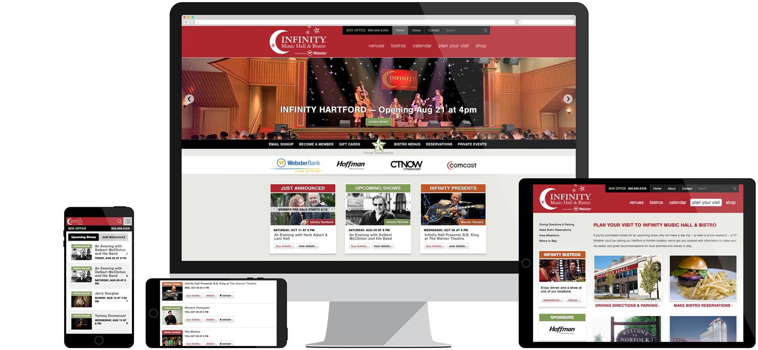 Desktop and mobile web design for Infinity Music Hall