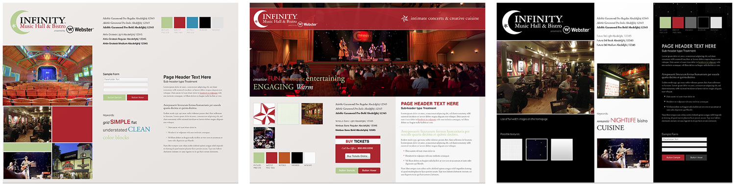 Style boards for Infinity Music Hall web design