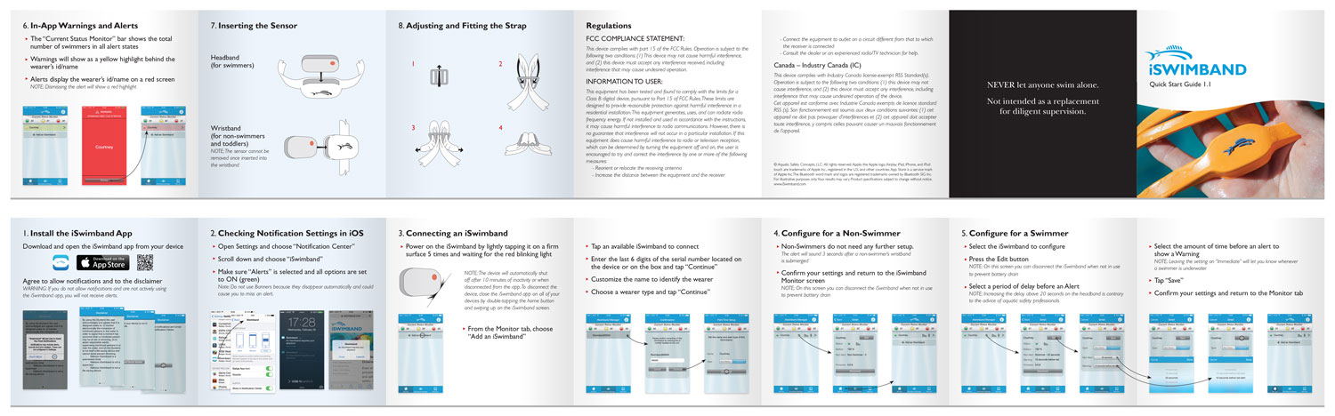 Graphic design for iSwimband quick-start guide